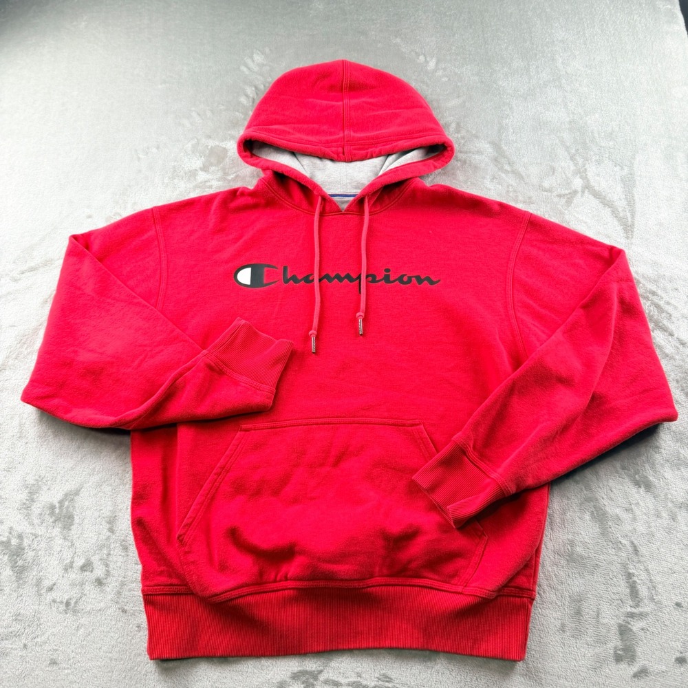 Champion Men's Medium Red Graphic Logo Hoodie Pullover Sweatshirt GF89H